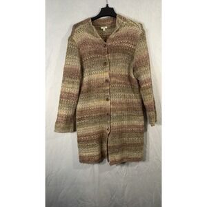J. Jill Sweater Wool Alpaca Blend Button Knit Long Cardigan Brown Blend Size LP